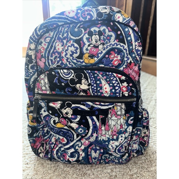 Vera Bradley  Backpack Disney Mickey Mouse Castle Whimsical Paisley EUC - Picture 1 of 10